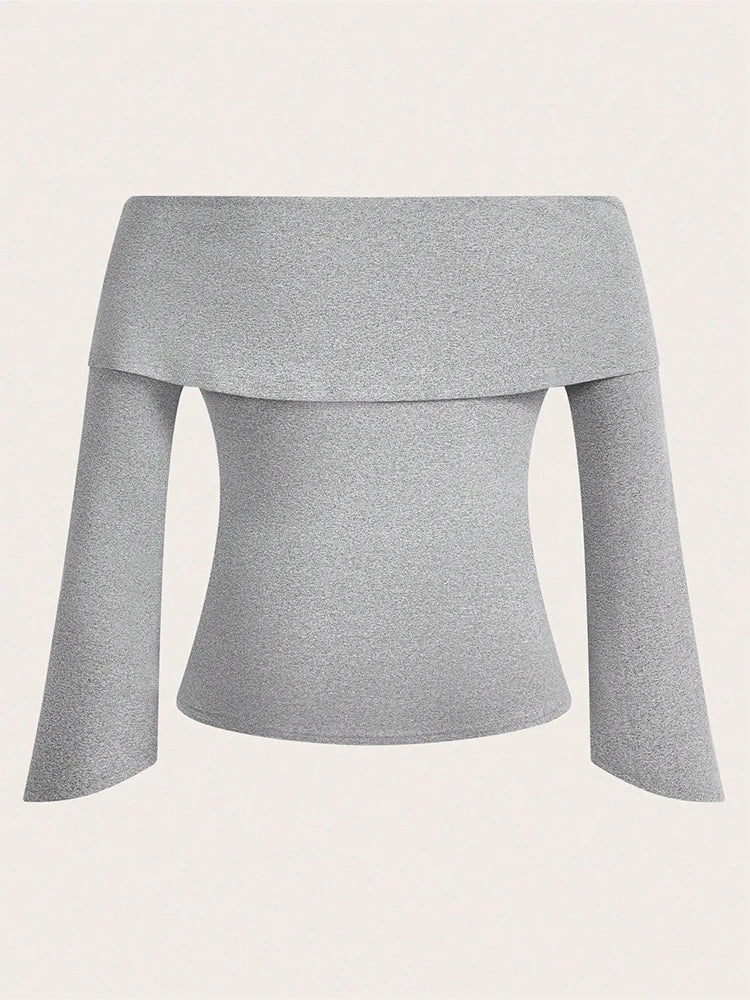 Plus Size Women's One Neck Long Sleeve T-Shirt Comfortable Slim Solid Colour Elegant Casual Tops Spring and Autumn Best