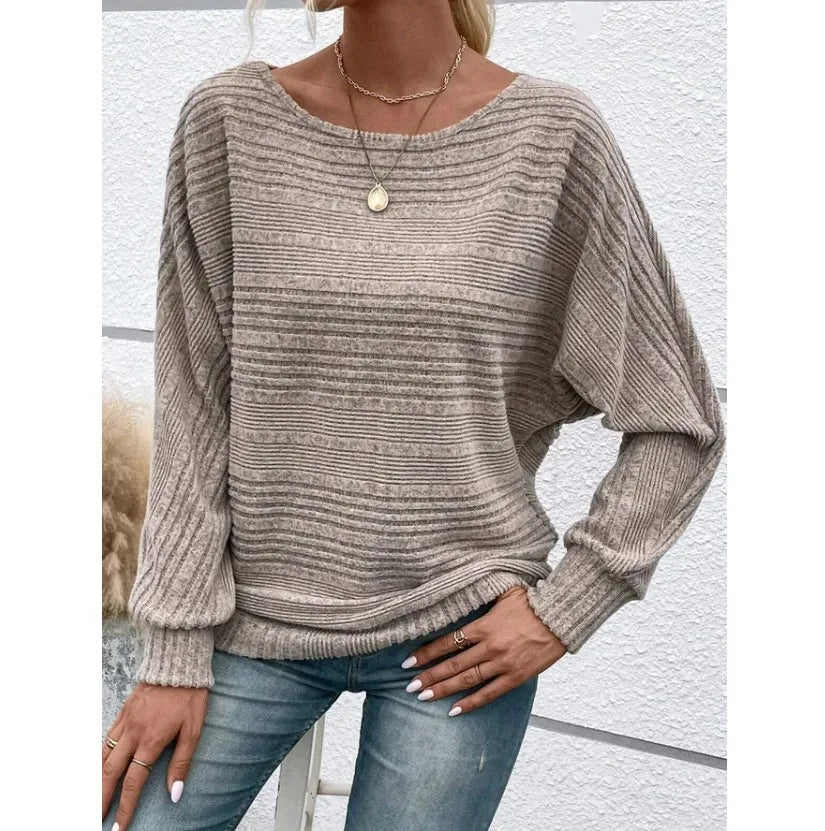 Women Autumn Winter Pullover Top Fashion Round Neck Dolman Sleeves T-shirt Loose Long-sleeved Tees Women's Top's