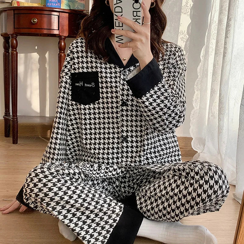Spring and Autumn New Ladies Ins Pajamas Homewear Set Girls Simple Striped Long-Sleeved Student Underwear Pajamas Homewear Set