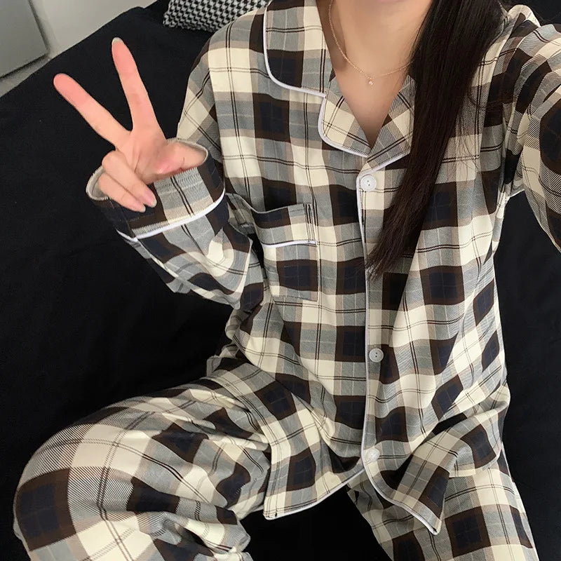 Spring and Autumn New Ladies Ins Pajamas Homewear Set Girls Simple Striped Long-Sleeved Student Underwear Pajamas Homewear Set