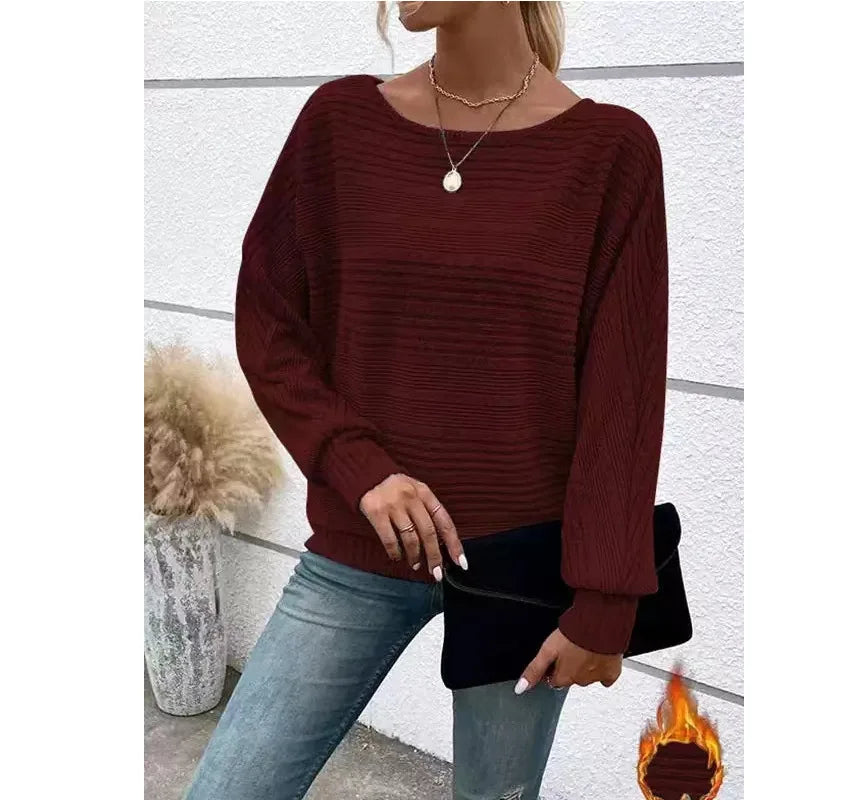 Women Autumn Winter Pullover Top Fashion Round Neck Dolman Sleeves T-shirt Loose Long-sleeved Tees Women's Top's