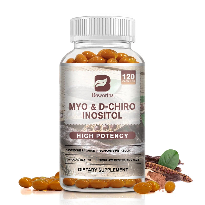 Capsule di inositolo Beworths Myo-Inositol&D-Chiro per la salute riproduttiva delle donne. Supporta la salute ovarica e della fertilità. Equilibrio ormonale.