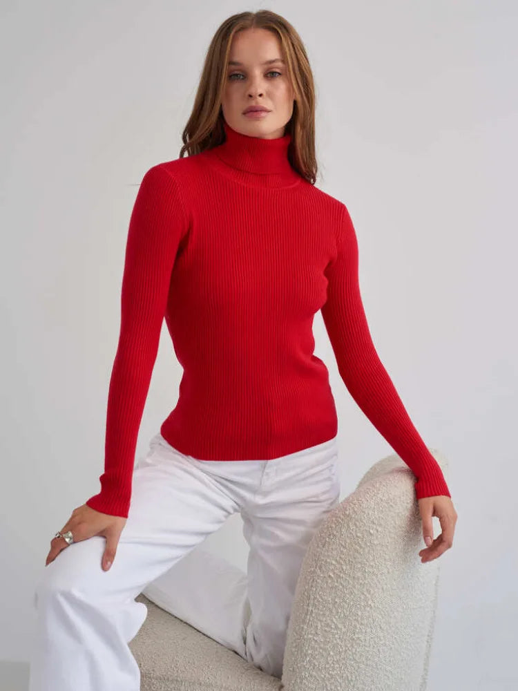Maglione  donna 2024 Autunno Maglioni lavorati a maglia Maglioni a collo alto Slim Maglia inferiore Maglieria tinta unita Maglioni di base
