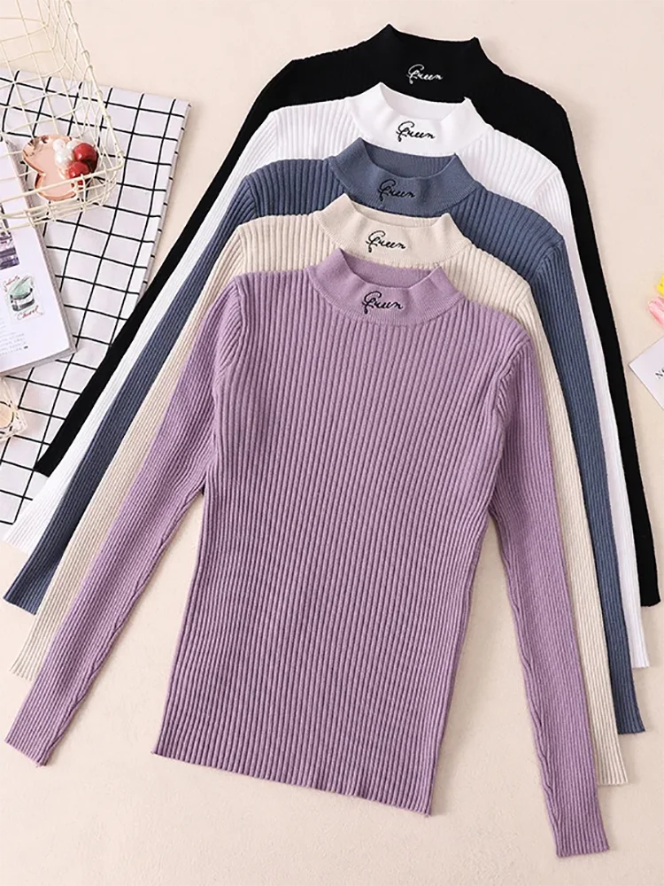 Turtleneck Thick Warm Women Autumn Winter Pullover Sweater High Elasticity Knitted Soft Jumper Long Sleeves Sweater Femme Top