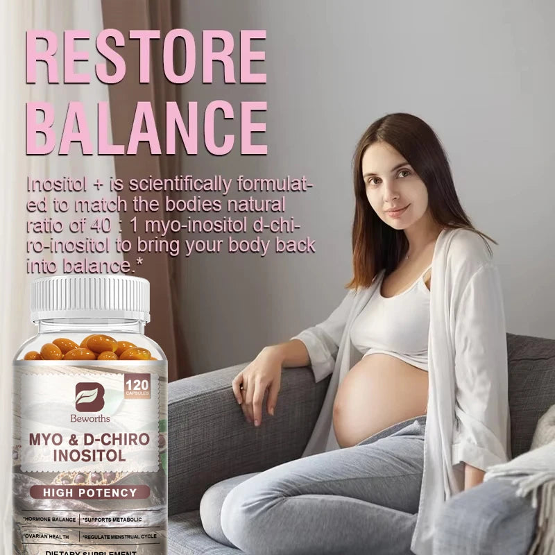 Capsule di inositolo Beworths Myo-Inositol&D-Chiro per la salute riproduttiva delle donne. Supporta la salute ovarica e della fertilità. Equilibrio ormonale.
