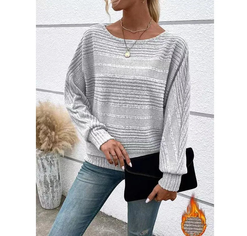 Women Autumn Winter Pullover Top Fashion Round Neck Dolman Sleeves T-shirt Loose Long-sleeved Tees Women's Top's