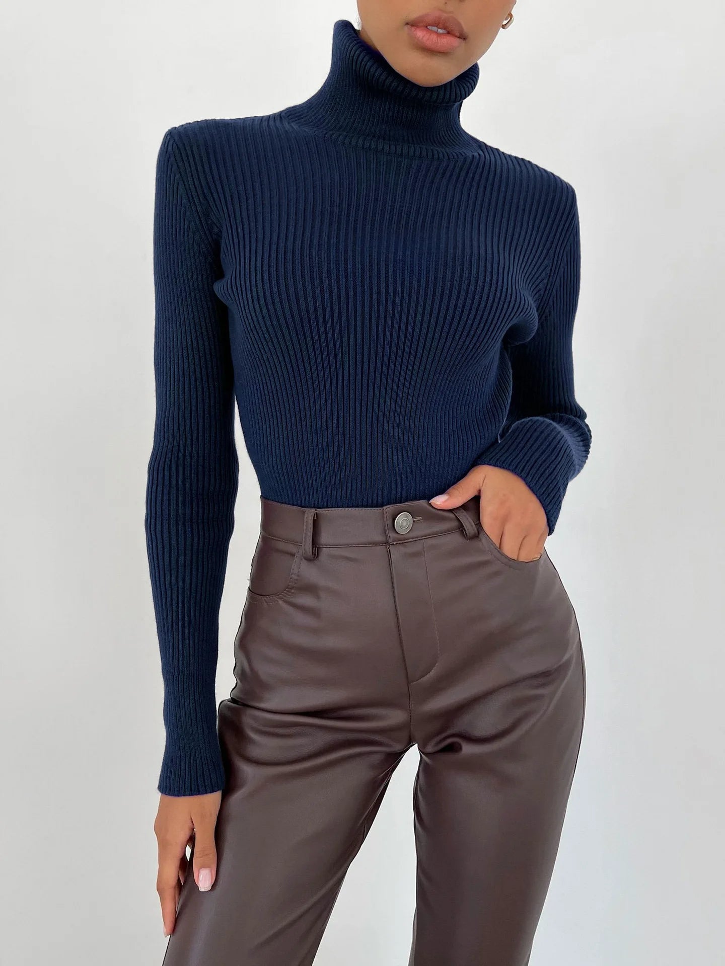 Maglione  donna 2024 Autunno Maglioni lavorati a maglia Maglioni a collo alto Slim Maglia inferiore Maglieria tinta unita Maglioni di base