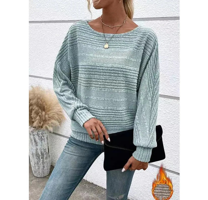 Women Autumn Winter Pullover Top Fashion Round Neck Dolman Sleeves T-shirt Loose Long-sleeved Tees Women's Top's
