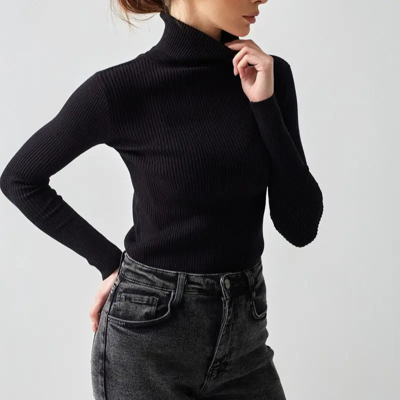 Maglione  donna 2024 Autunno Maglioni lavorati a maglia Maglioni a collo alto Slim Maglia inferiore Maglieria tinta unita Maglioni di base