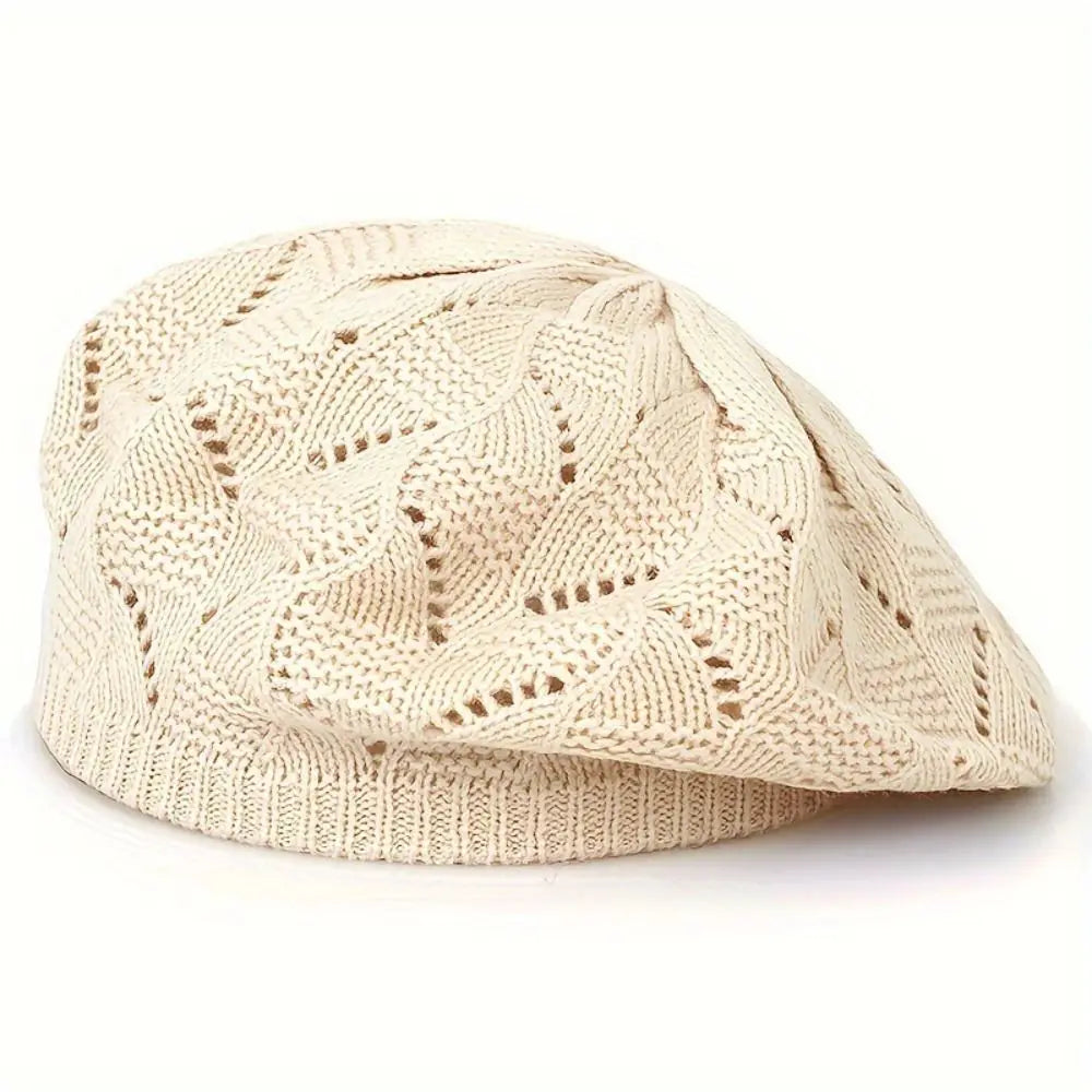 Travel Spring/Summer/Autumn Women Knit Beret Hat Plain Color Hollow French Artist Beanie Headband Thin Acrylic Berets Outdoor