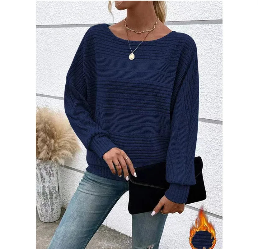 Women Autumn Winter Pullover Top Fashion Round Neck Dolman Sleeves T-shirt Loose Long-sleeved Tees Women's Top's