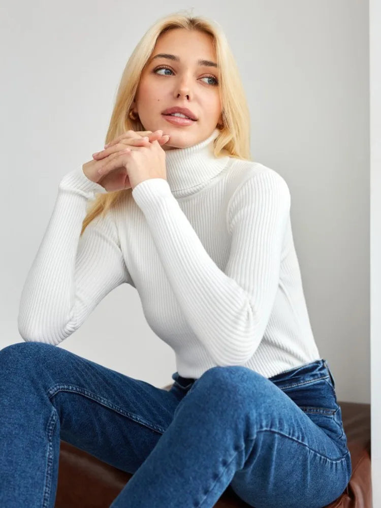 Maglione  donna 2024 Autunno Maglioni lavorati a maglia Maglioni a collo alto Slim Maglia inferiore Maglieria tinta unita Maglioni di base