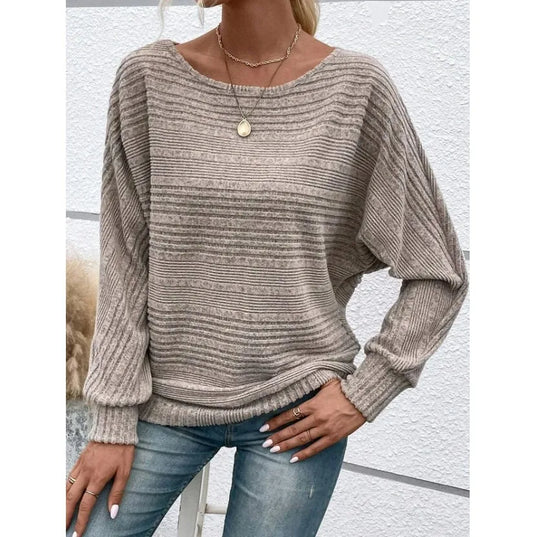 Women Autumn Winter Pullover Top Fashion Round Neck Dolman Sleeves T-shirt Loose Long-sleeved Tees Women's Top's