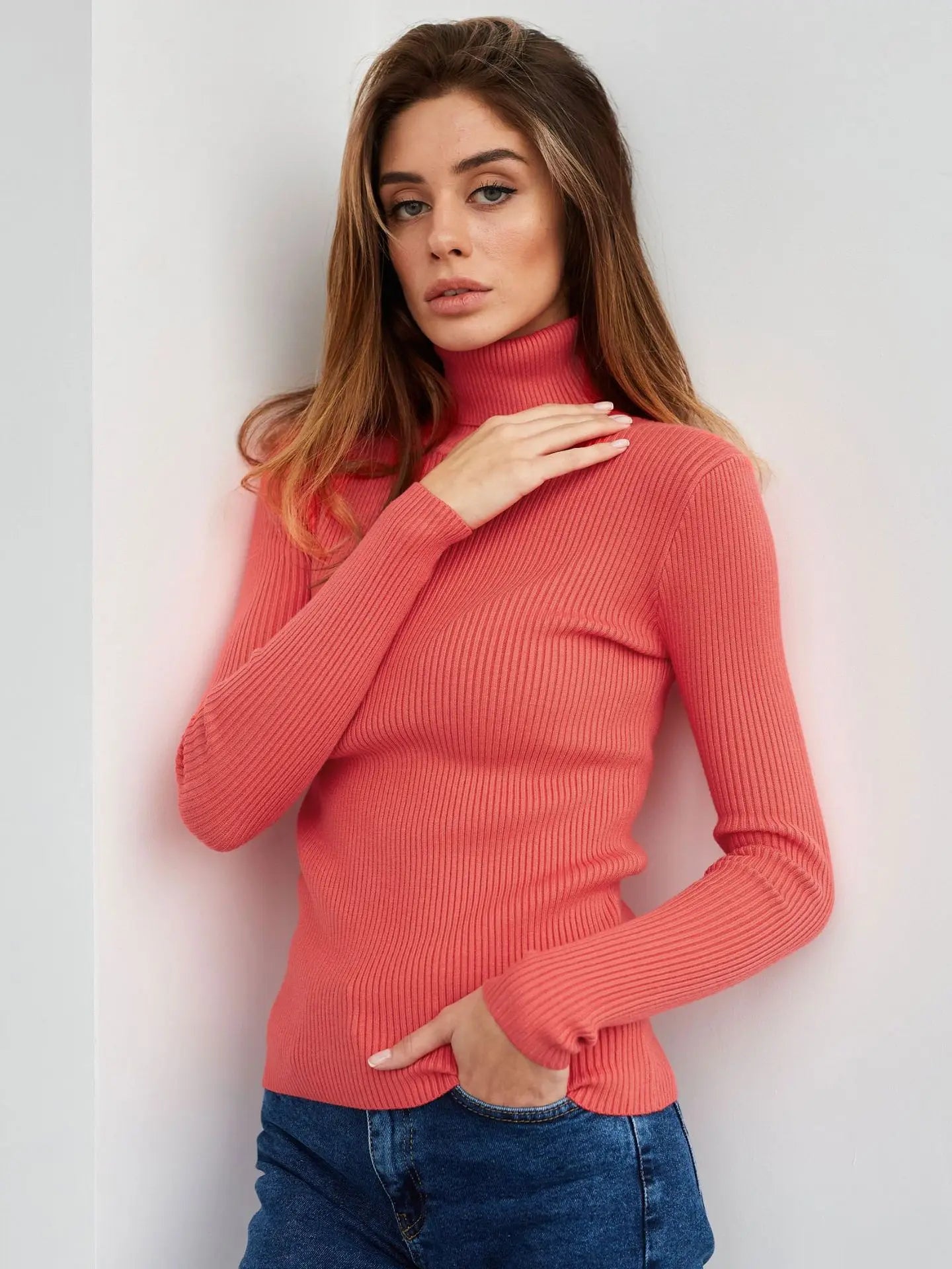 Maglione  donna 2024 Autunno Maglioni lavorati a maglia Maglioni a collo alto Slim Maglia inferiore Maglieria tinta unita Maglioni di base