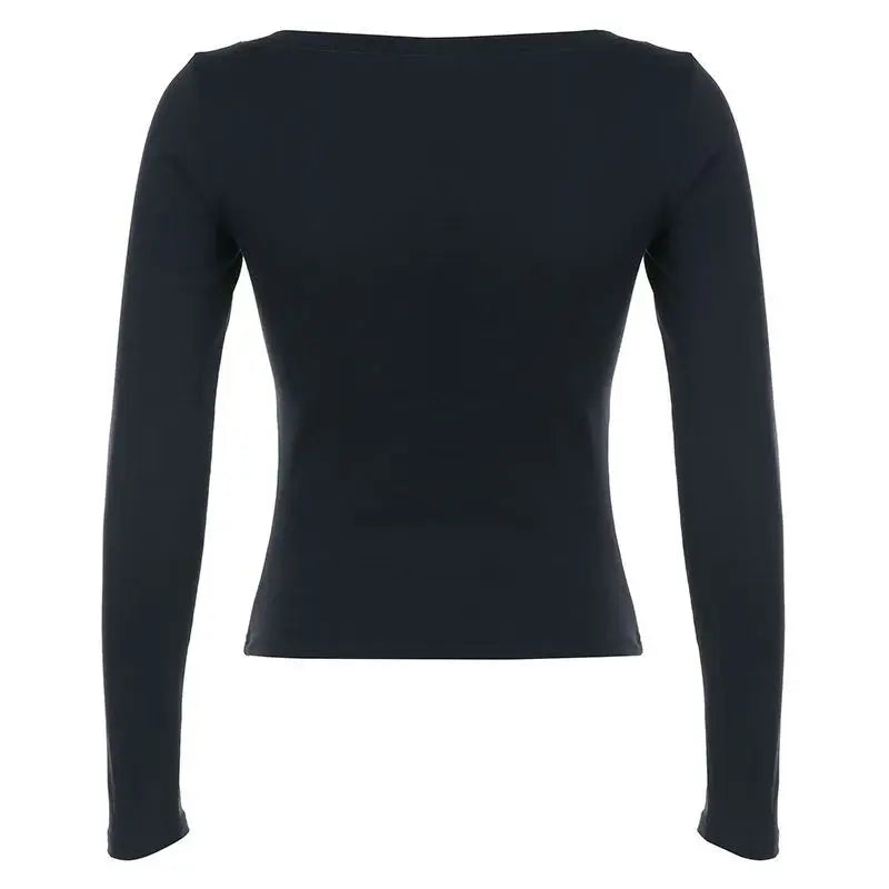 Black Hottie T-shirts Women Autumn Letter Print Streetwear Long Sleeves Bodycon Sexy Tops Button Fashior Casual Slim Tees Female