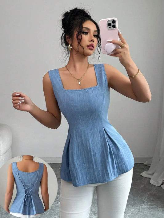 Sleeveless camisole drawstring top, summer French vest, slim fit pullover, women's clothing