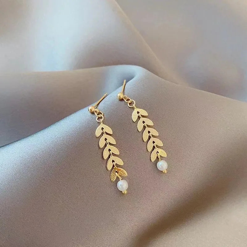 Gioielli con collana, orecchini e bracciale di perle semplici con spighe di grano per donne, collane con ciondoli e braccialetti color oro portafortuna