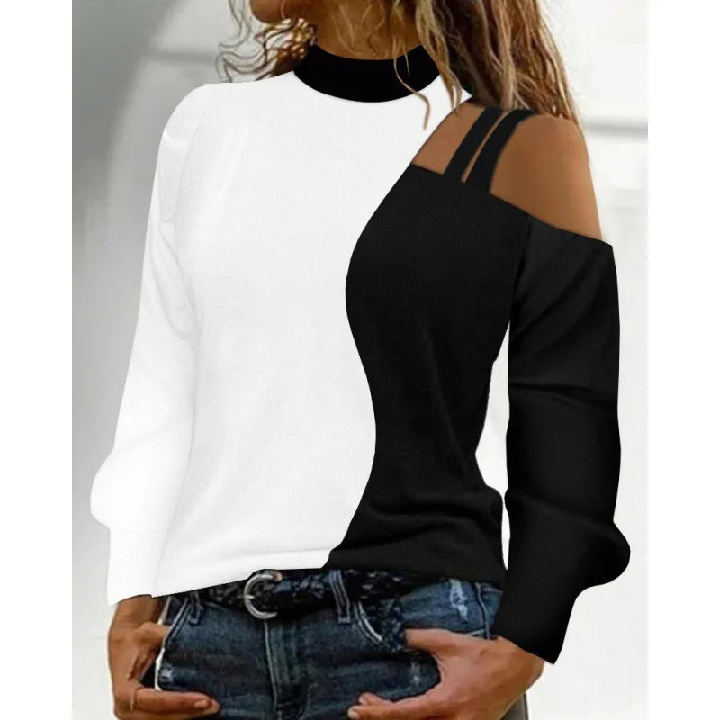 Autumn Winter Fashion Sexy Off Shoulder Print Tops 2023 Women Elegant O-neck Long Sleeve Office Lady Female Party Chic Blouse
