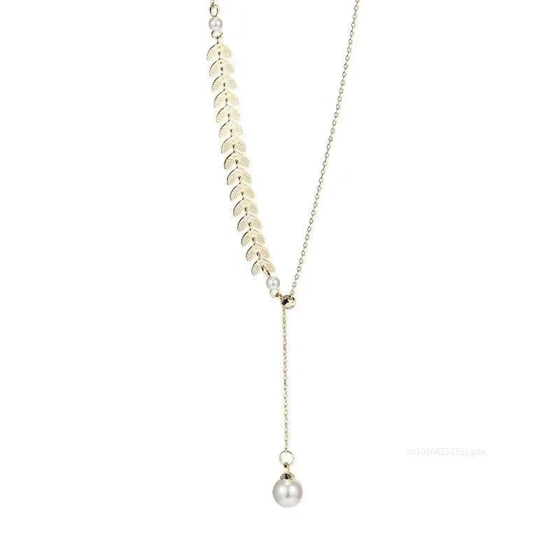 Gioielli con collana, orecchini e bracciale di perle semplici con spighe di grano per donne, collane con ciondoli e braccialetti color oro portafortuna