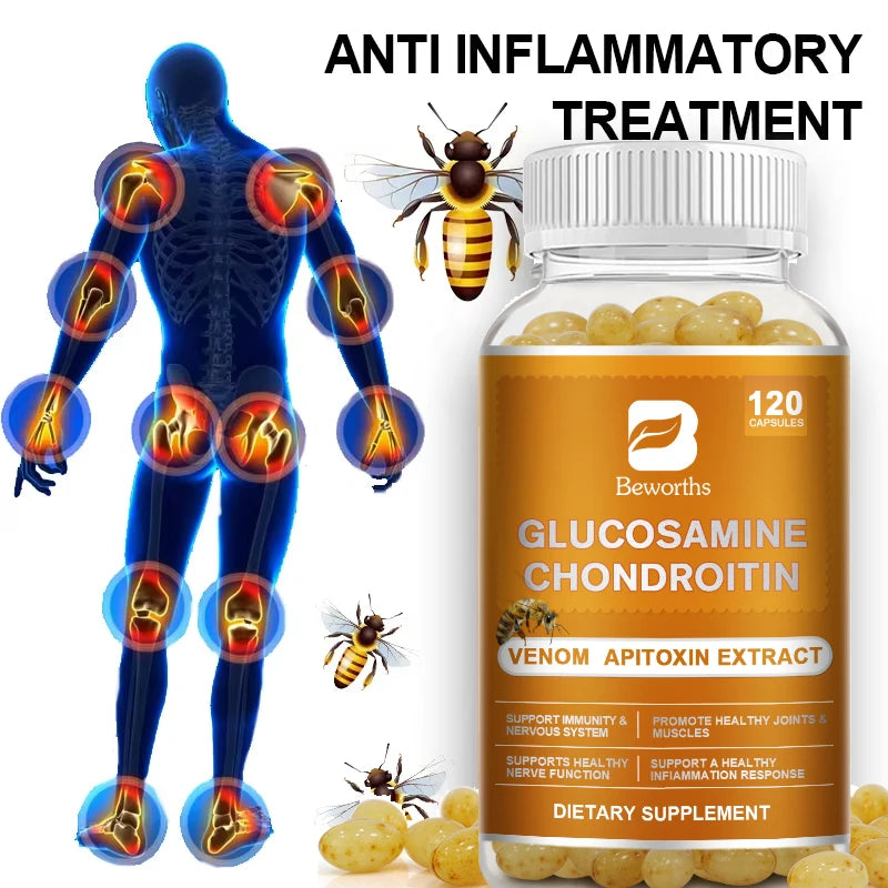 Capsule di estratto di veleno d'ape con glucosamina e condroitina BEWORTHS per alleviare il dolore alle articolazioni e al ginocchio. Allevia il disagio di ossa e articolazioni.