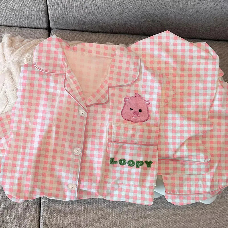 Spring and Autumn New Ladies Ins Pajamas Homewear Set Girls Simple Striped Long-Sleeved Student Underwear Pajamas Homewear Set