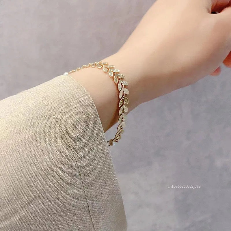 Gioielli con collana, orecchini e bracciale di perle semplici con spighe di grano per donne, collane con ciondoli e braccialetti color oro portafortuna