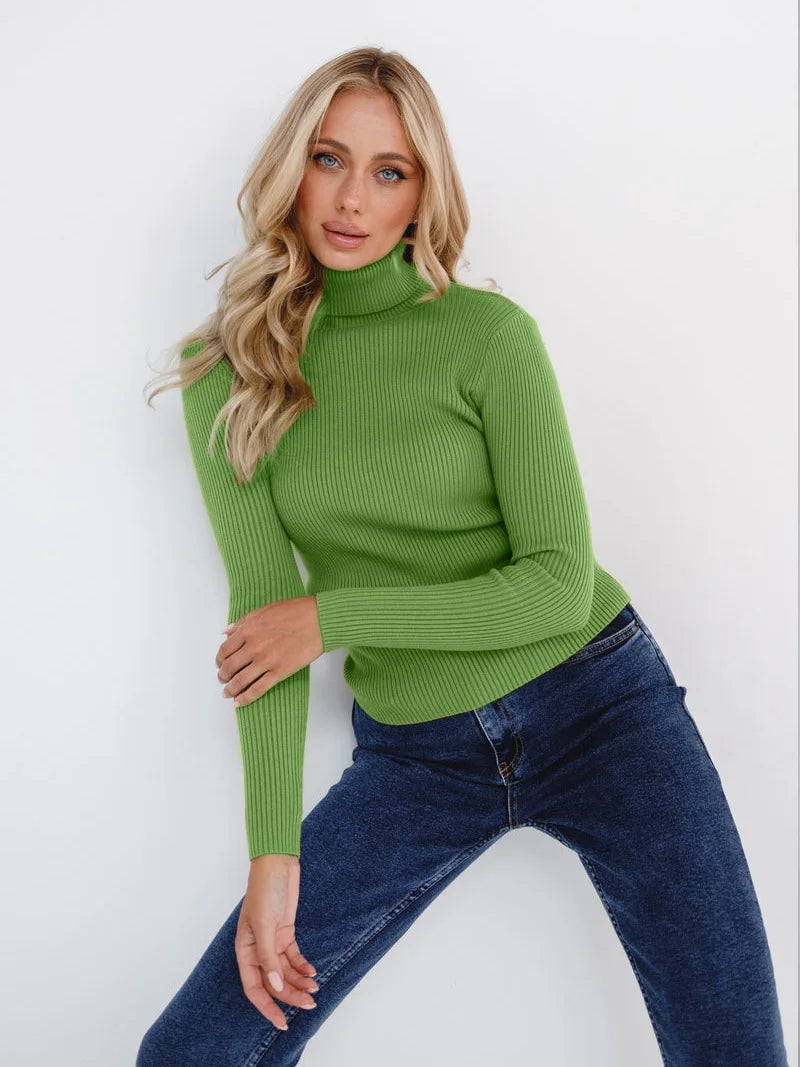 Maglione  donna 2024 Autunno Maglioni lavorati a maglia Maglioni a collo alto Slim Maglia inferiore Maglieria tinta unita Maglioni di base