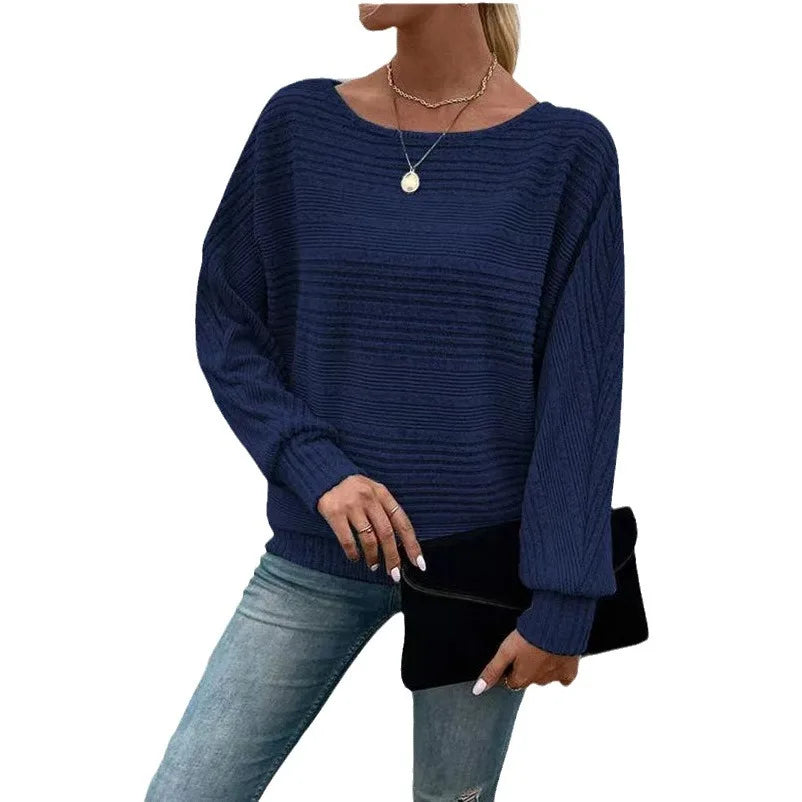 Women Autumn Winter Pullover Top Fashion Round Neck Dolman Sleeves T-shirt Loose Long-sleeved Tees Women's Top's