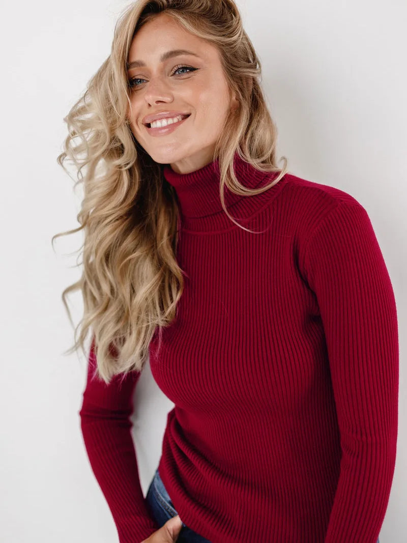 Maglione  donna 2024 Autunno Maglioni lavorati a maglia Maglioni a collo alto Slim Maglia inferiore Maglieria tinta unita Maglioni di base