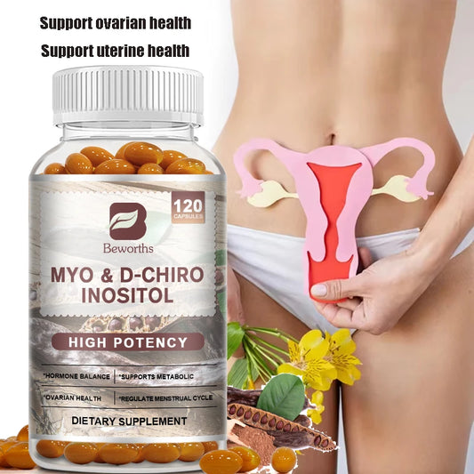 Capsule di inositolo Beworths Myo-Inositol&D-Chiro per la salute riproduttiva delle donne. Supporta la salute ovarica e della fertilità. Equilibrio ormonale.