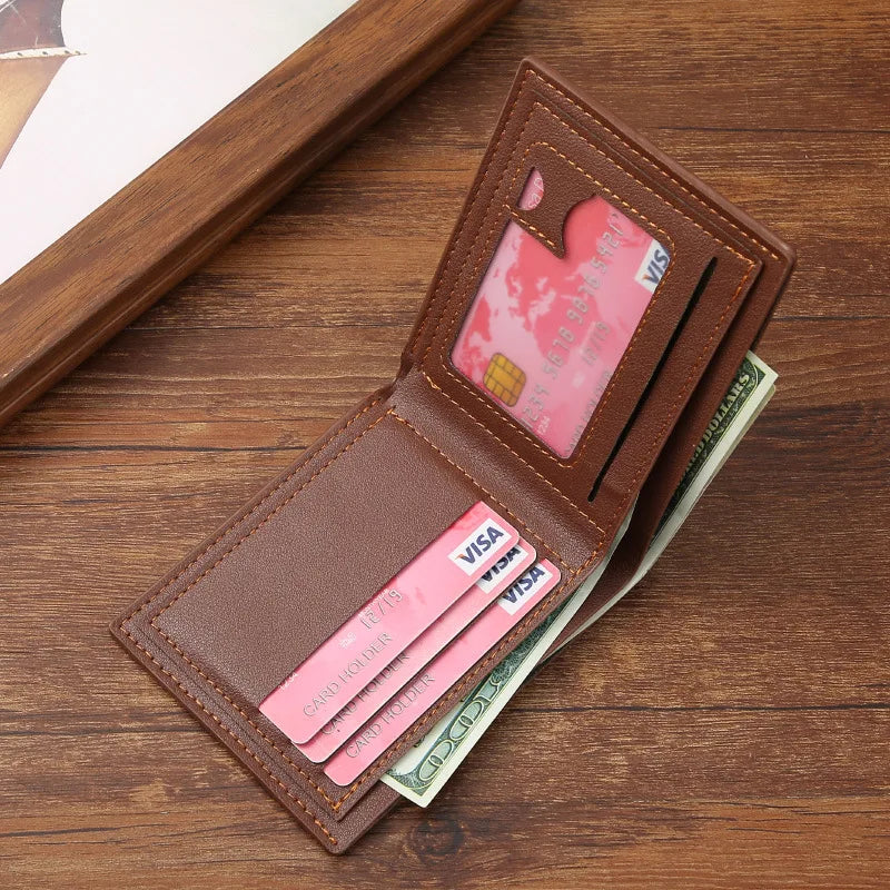 Wallet slim / Portafoglio sottile da uomo con ferma soldi, porta carte di credito, porta documenti, casual, in pelle, corto, porta carte multiuso, portafoglio bifold da uomo d'affari