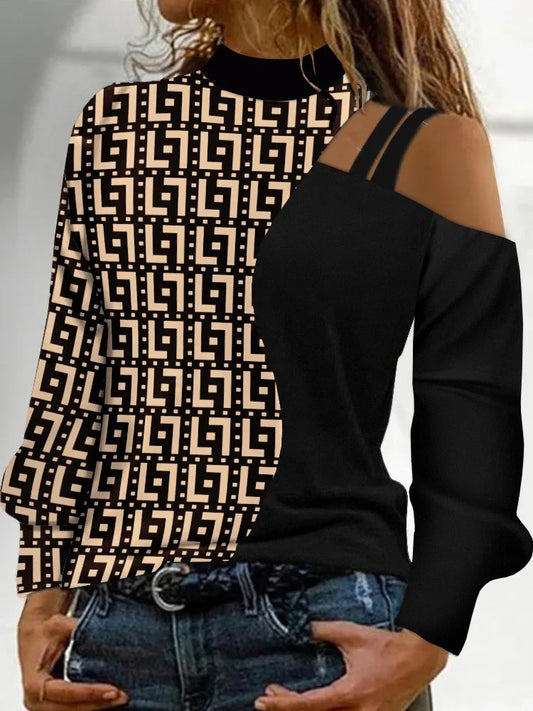 Autumn Winter Fashion Sexy Off Shoulder Print Tops 2023 Women Elegant O-neck Long Sleeve Office Lady Female Party Chic Blouse