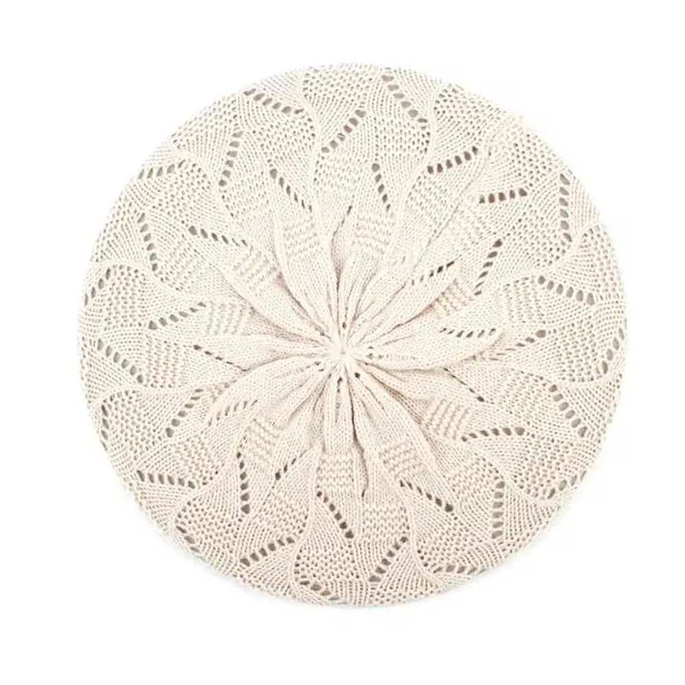 Travel Spring/Summer/Autumn Women Knit Beret Hat Plain Color Hollow French Artist Beanie Headband Thin Acrylic Berets Outdoor