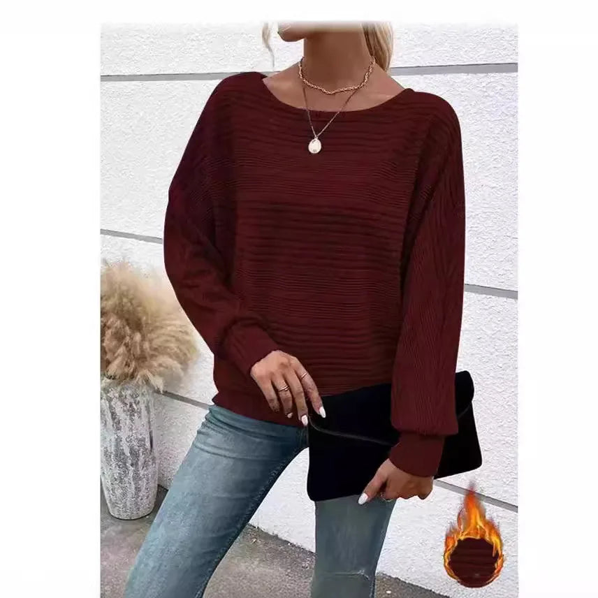 Women Autumn Winter Pullover Top Fashion Round Neck Dolman Sleeves T-shirt Loose Long-sleeved Tees Women's Top's