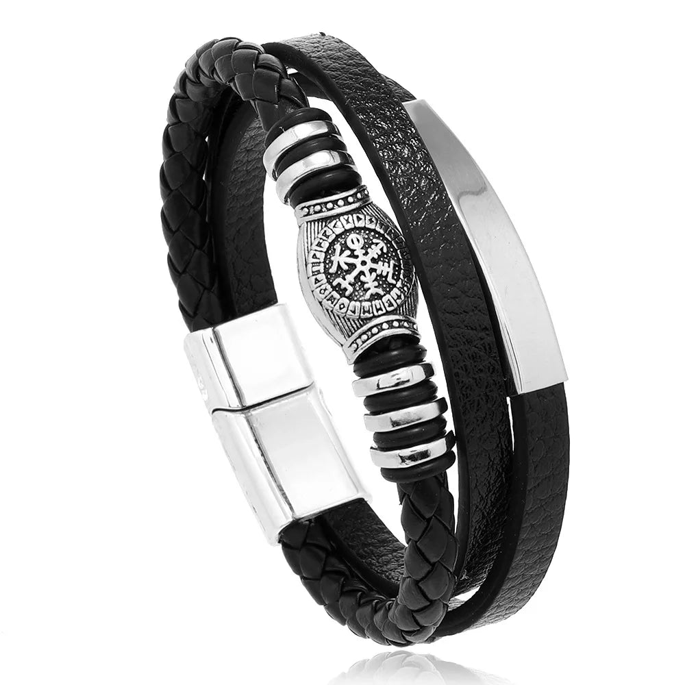 Bracciali in pelle alla moda per uomo, bracciale in acciaio inossidabile da 21 cm, braccialetti a corda intrecciata multistrato per gioielli maschili, regalo