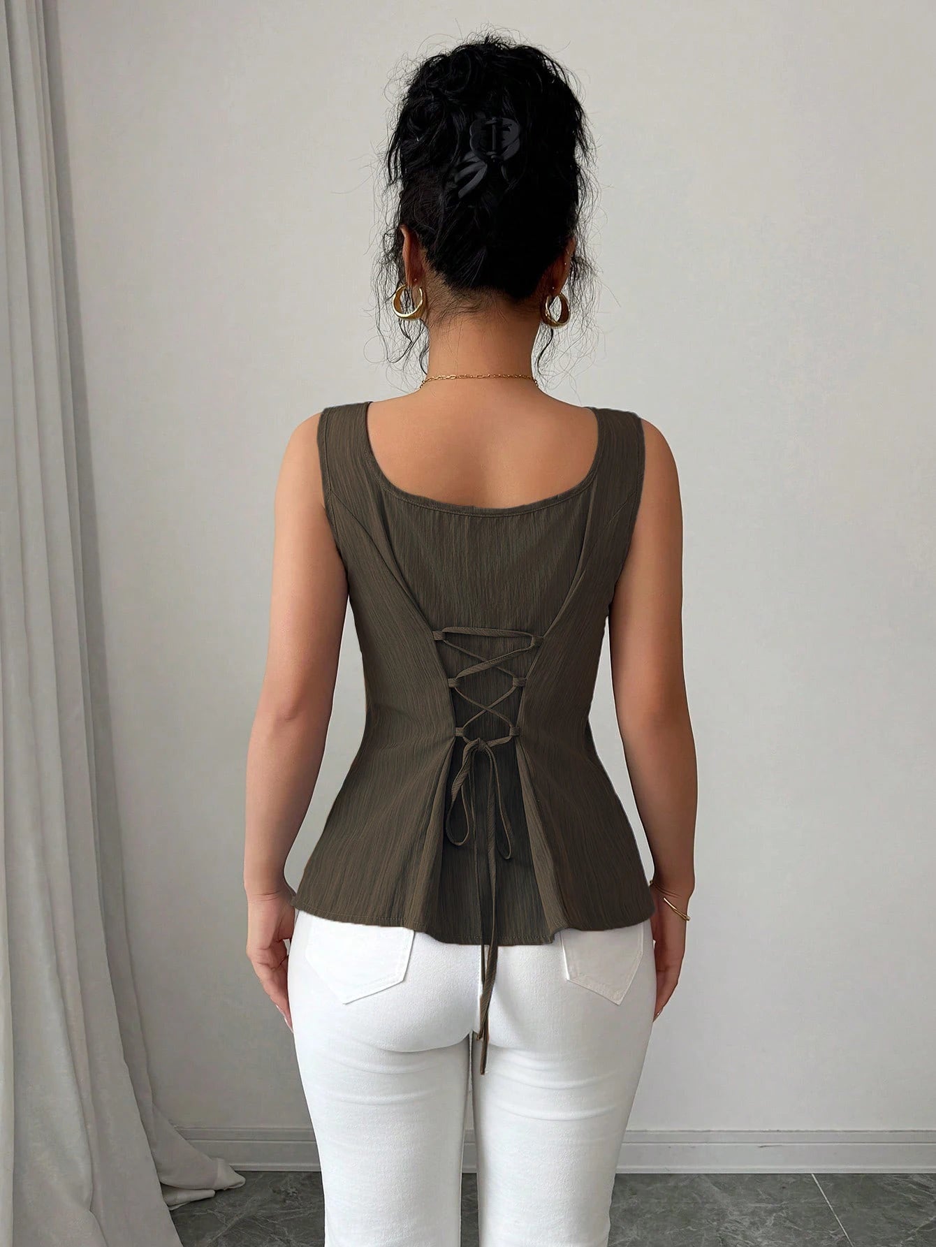 Sleeveless camisole drawstring top, summer French vest, slim fit pullover, women's clothing