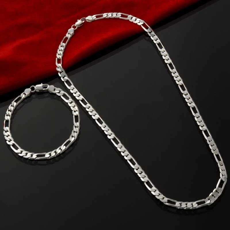 Nuovo arrivo Noble Catena in argento 925 da 4 mm per uomo e donna Bracciale Collana Set di gioielli