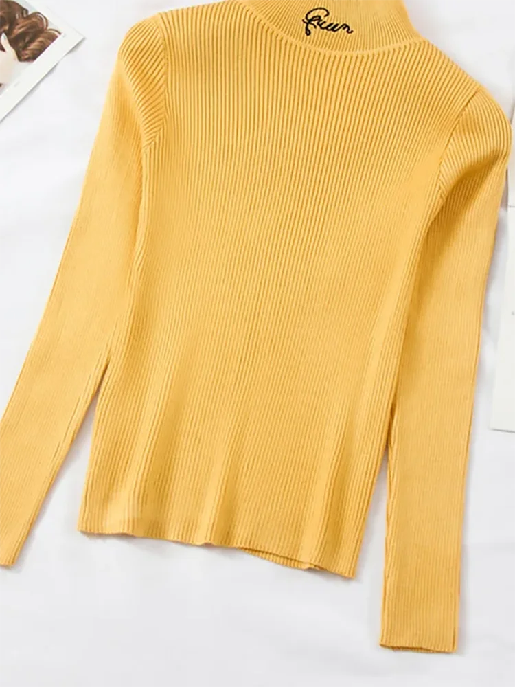 Turtleneck Thick Warm Women Autumn Winter Pullover Sweater High Elasticity Knitted Soft Jumper Long Sleeves Sweater Femme Top