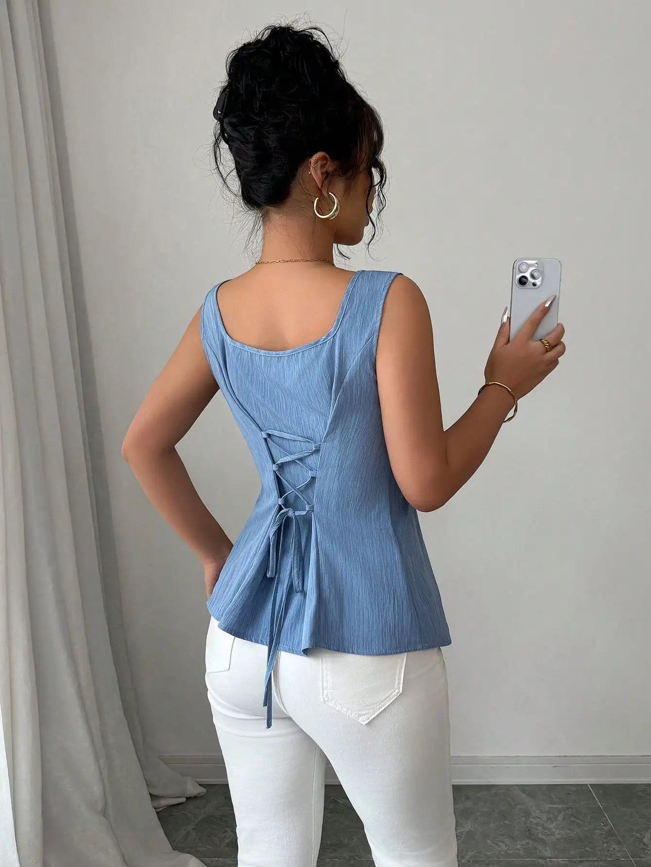 Sleeveless camisole drawstring top, summer French vest, slim fit pullover, women's clothing