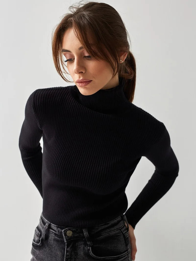 Maglione  donna 2024 Autunno Maglioni lavorati a maglia Maglioni a collo alto Slim Maglia inferiore Maglieria tinta unita Maglioni di base