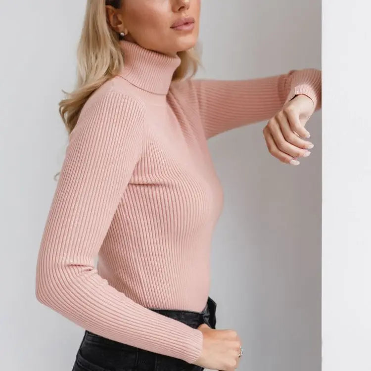 Maglione  donna 2024 Autunno Maglioni lavorati a maglia Maglioni a collo alto Slim Maglia inferiore Maglieria tinta unita Maglioni di base