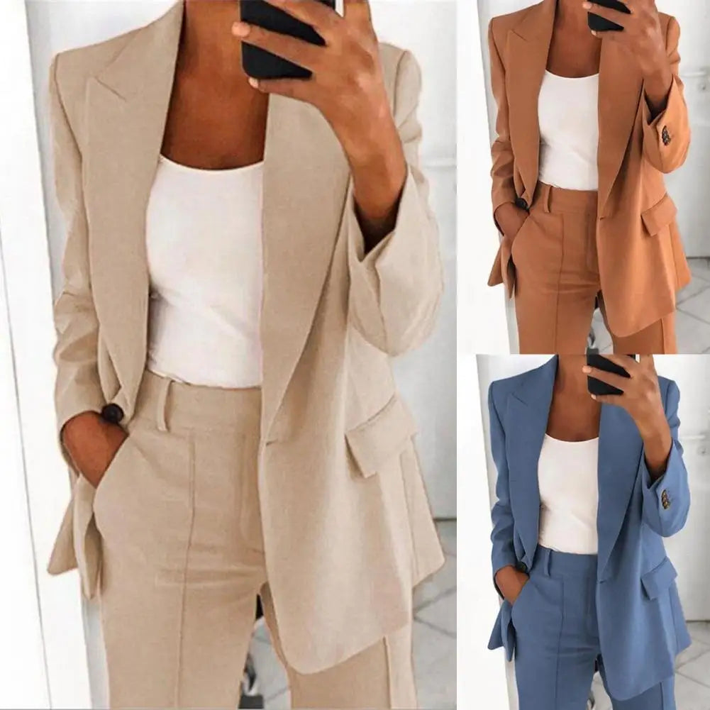 Cappotti donna  Cappotto da completo popolare, tinta unita, manica lunga, tasche finte, cardigan, capospalla per ufficio