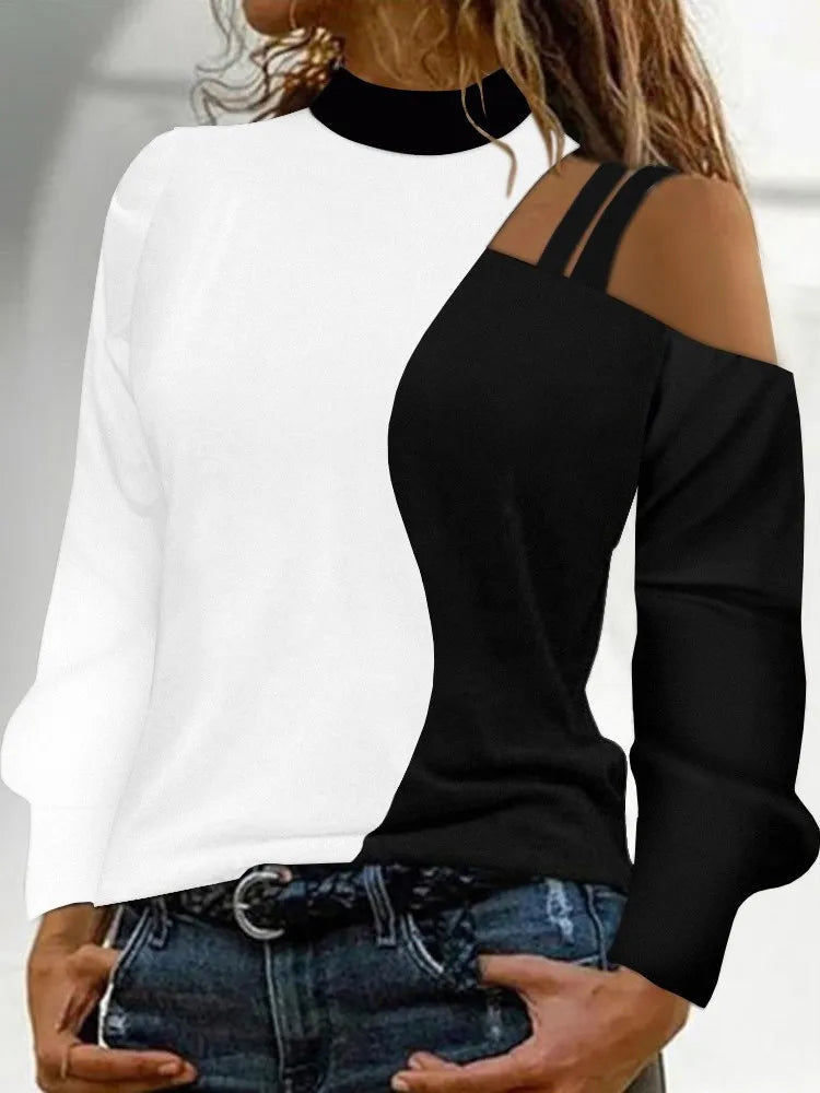 Autumn Winter Fashion Sexy Off Shoulder Print Tops 2023 Women Elegant O-neck Long Sleeve Office Lady Female Party Chic Blouse