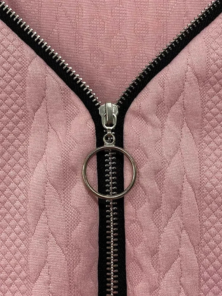 Sexy Zipper Mini Dress Women Winter Autumn V Neck Long Sleeve  Dresses Solid Color Casual Basic Robe