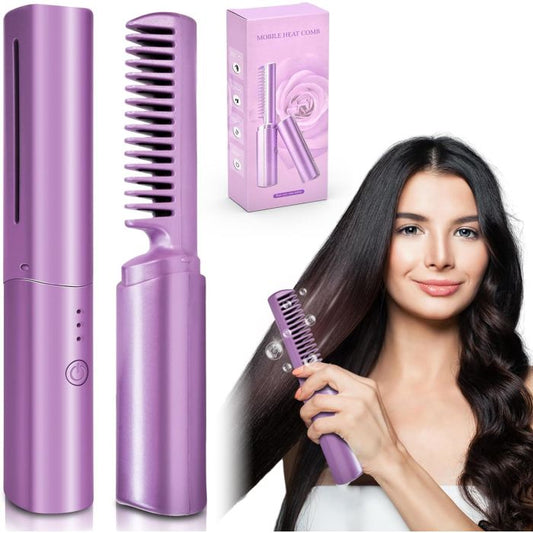 "Piastra per capelli" MINI PIASTRA PER CAPELLI RICARICABILE, SPAZZOLA E ARRICCIACAPELLI ANTISCOTTATURA 2 IN 1/MINI RECHARGEABLE HAIR STRAIGHTENER, BRUSH AND ANTI-SCALD HAIR CURLER 2 IN 1